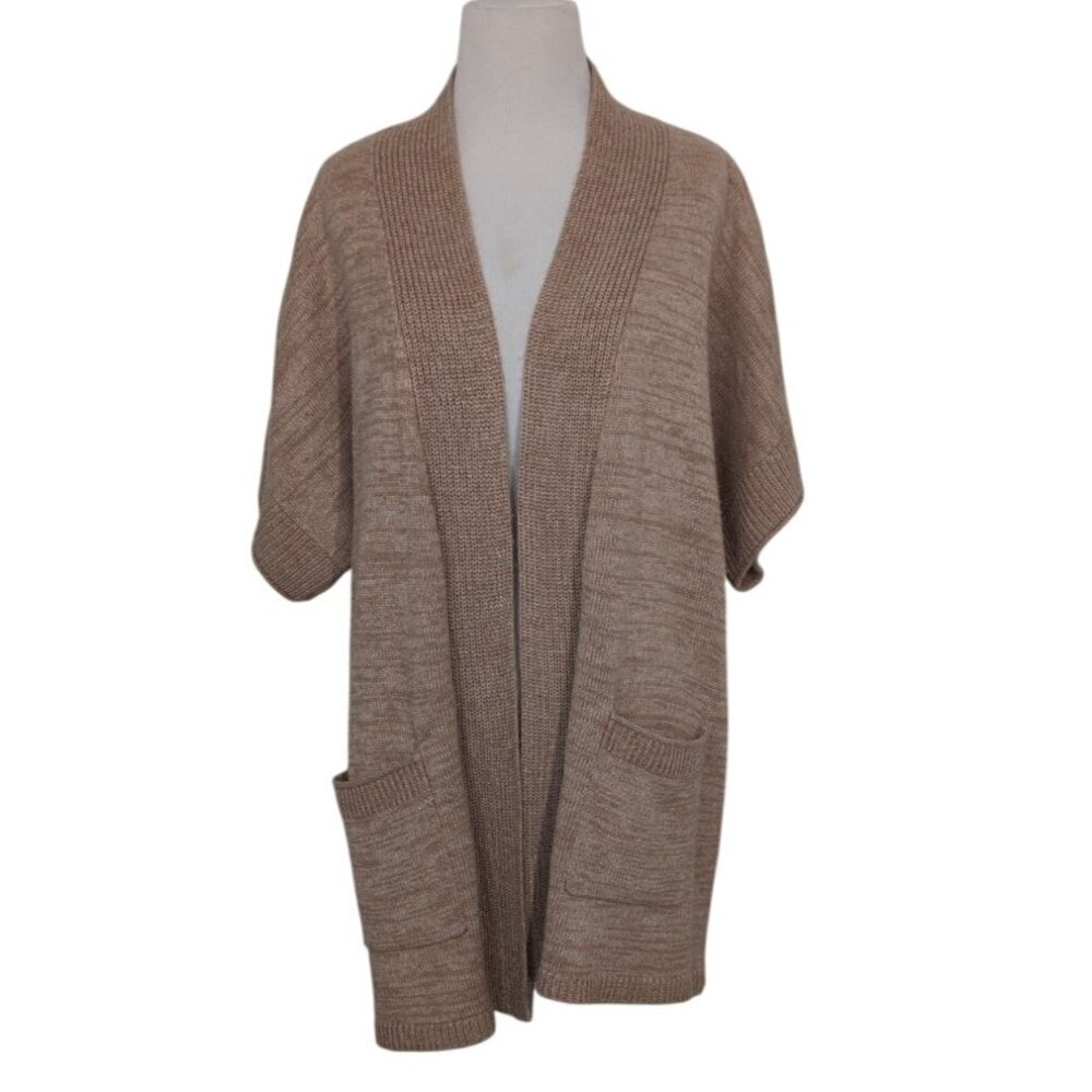 Chicos 2 Marled Open Cardigan Womens Size Large Beige Short Sleeve Neutral